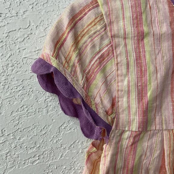 Jules Reid Striped cream Purple Flowy cap sleeve Tunic Blouse Womens Small - Picture 4 of 6